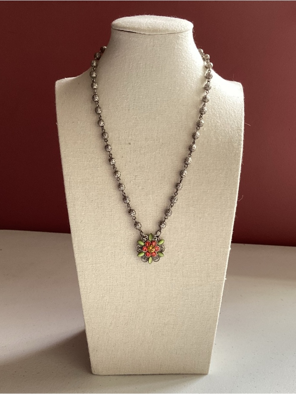 Vintage Mary DeMarco Necklace Signed Floral Pendant